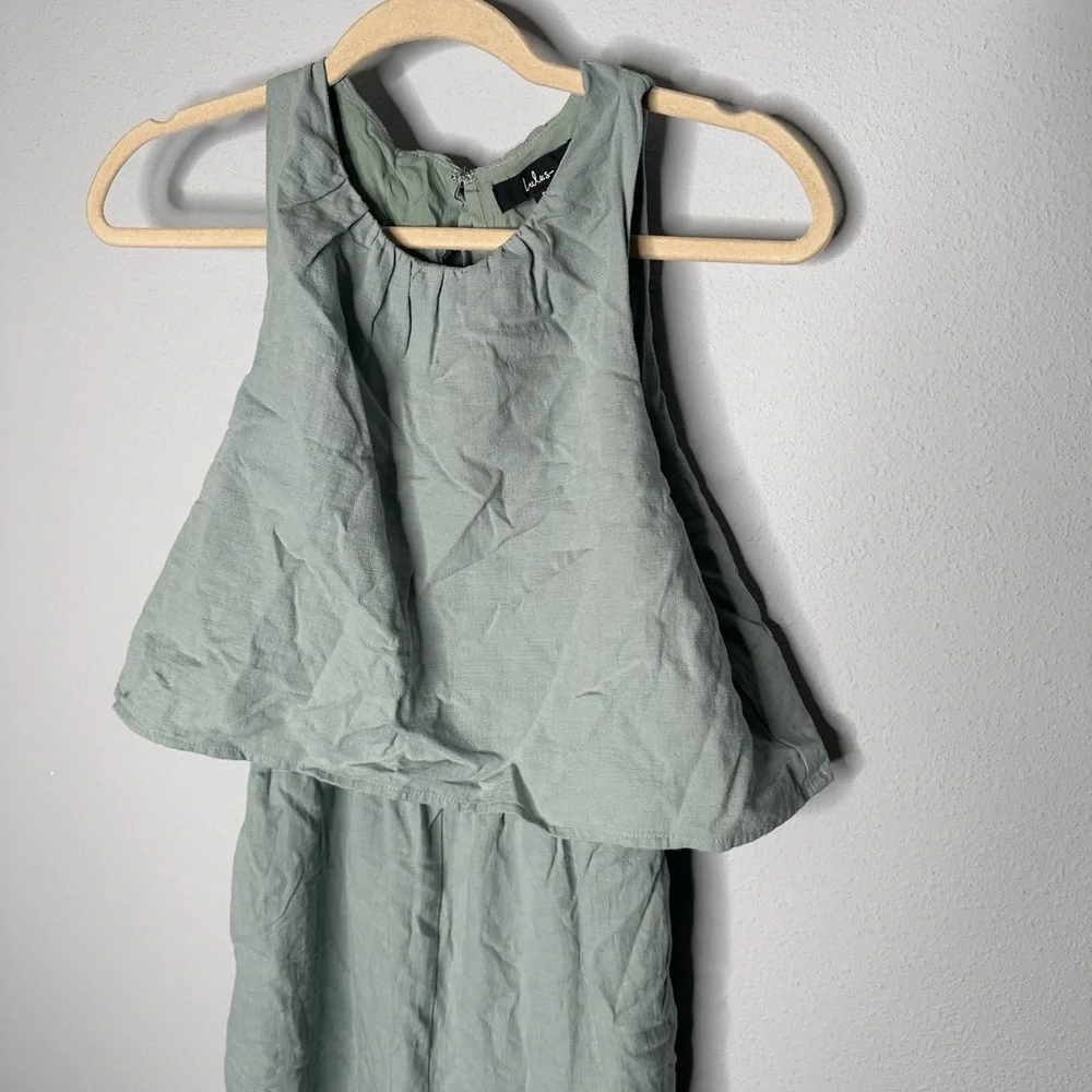 Lulus Breezy Sophistication Sage Green Textured Wide-Leg Jumpsuit new small - Picture 6 of 7